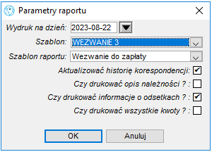 Parametry wydruku wezwania do zapłaty