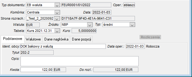 Nagłówek dokumentu bankowego