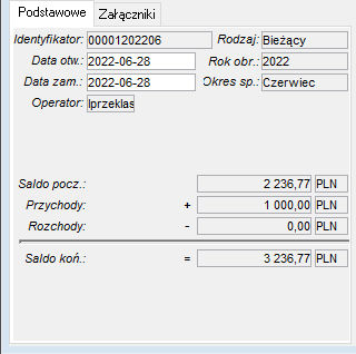 Dane podstawowe raportu kasowego Dane podstawowe raportu kasowego