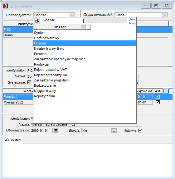 Lista obszarów systemu Lista obszarów systemu