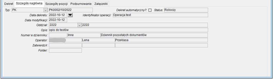 Szczegóły nagłówka