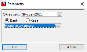 Okno parametrów generowania korekty różnic kursowych Okno parametrów generowania korekty różnic kursowych
