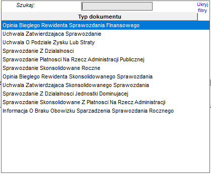 Wybór Typu dokumentu Wybór Typu dokumentu