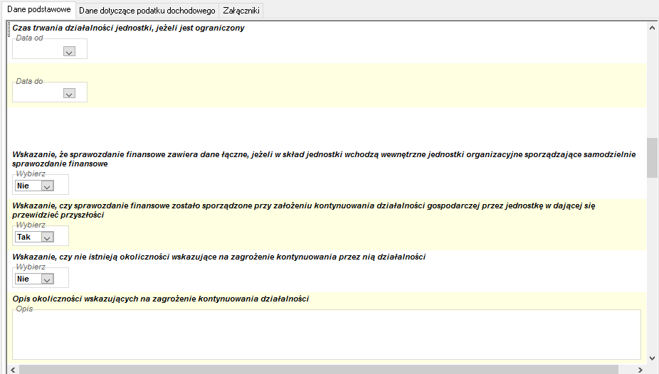 Wprowadzanie danych podstawowych do sprawozdania Wprowadzanie danych podstawowych do sprawozdania