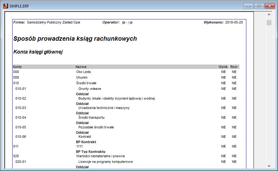 Podgląd wydruku raportu