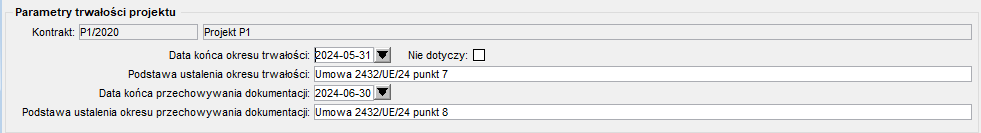 Parametry trwałości projektu Parametry trwałości projektu