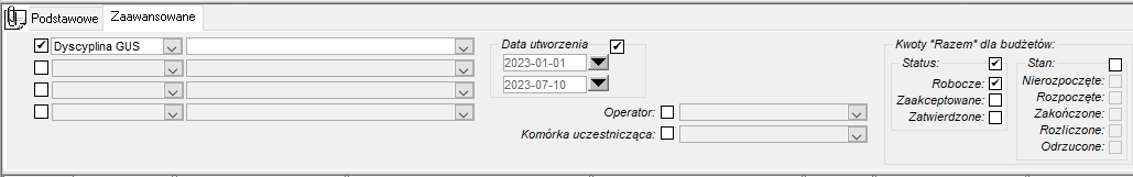 Zakładka Zaawansowane