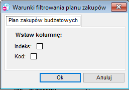 Filtr na raporcie Plan zakupów budżetowych