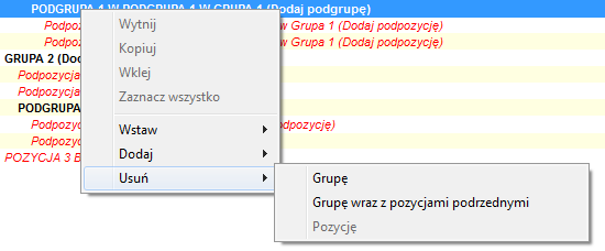 Menu kontekstowe – usuwanie Grupy Menu kontekstowe – usuwanie Grupy