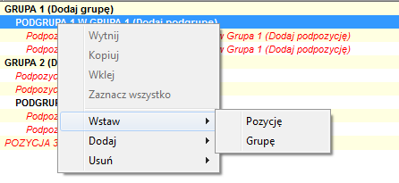 Menu kontekstowe – wstawianie Grupy Menu kontekstowe – wstawianie Grupy