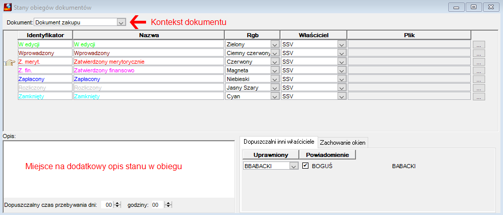 Okno Stany obiegów dokumentów Okno Stany obiegów dokumentów