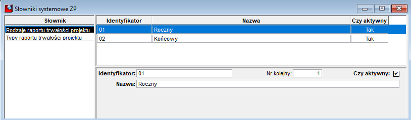 Okno Słowniki ZP Okno Słowniki ZP