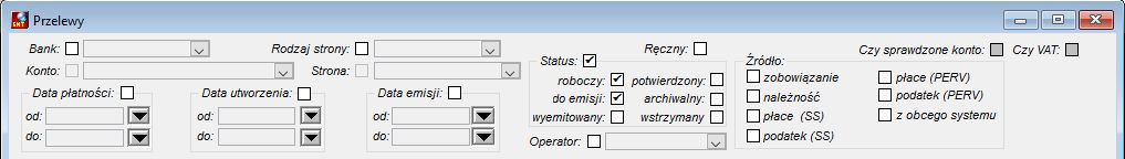 Filtr na liście przelewów Filtr na liście przelewów