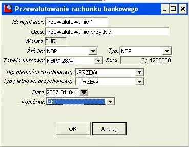 Parametry przewalutowania rachunku bankowego