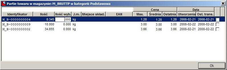 Lista partii magazynowych Lista partii magazynowych