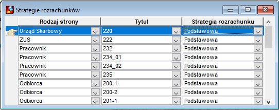 Przypisanie strategii stronie rozrachunku