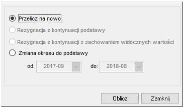 Okno do uruchomienia ponownego przeliczenia podstawy zasiłkowej Okno do uruchomienia ponownego przeliczenia podstawy zasiłkowej