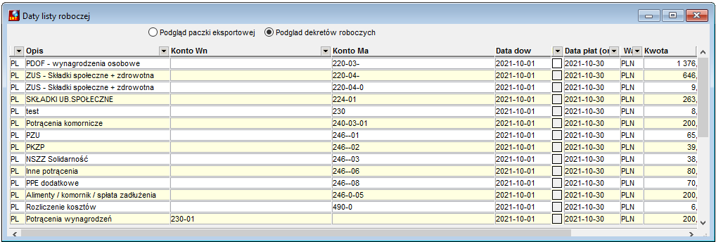 Okno Daty listy roboczej Okno Daty listy roboczej