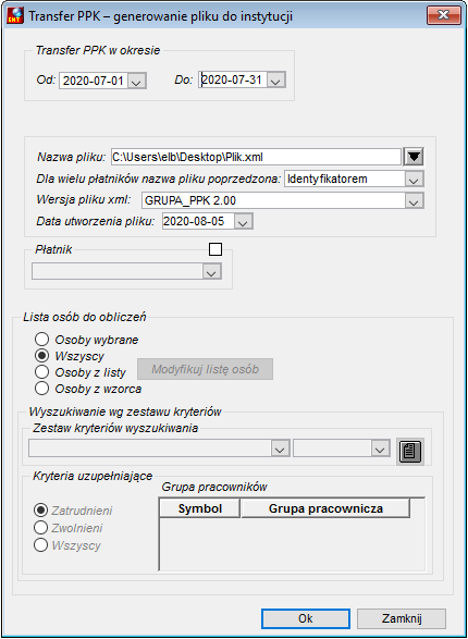 Okno Transfer PPK - generowanie pliku do instytucji Okno Transfer PPK - generowanie pliku do instytucji