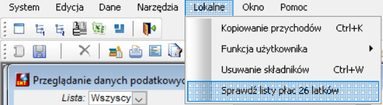 Opcja Sprawdź listy płac 26-latków