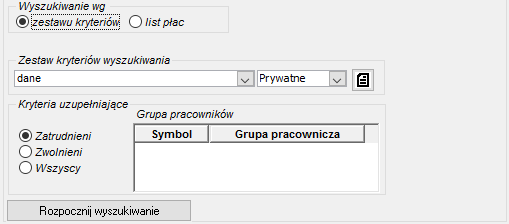 Fragment okna Listy osób – wyszukiwanie wg zestawu kryteriów wyszukiwania