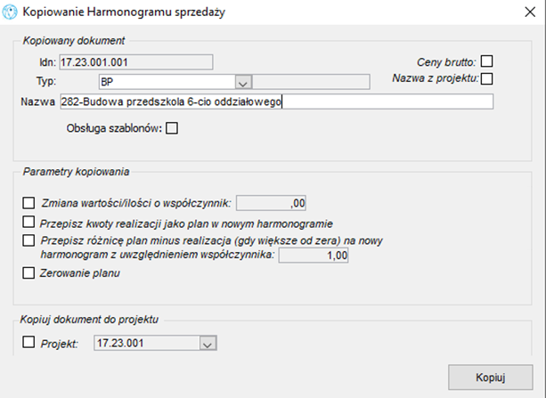 Kopiowanie harmonogramu sprzedaży Kopiowanie harmonogramu sprzedaży
