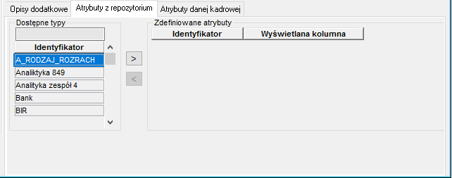 Zakładka Atrybuty z repozytorium