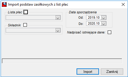 Okno Import podstaw zasiłkowych z list płac