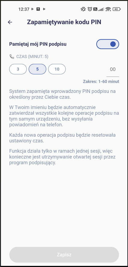 Zapamiętywanie kodu PIN w aplikacji mobilnej