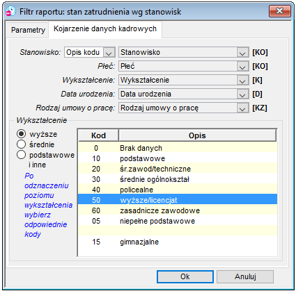 Kojarzenie danych kadrowych do raportu Zatrudnienie wg stanowisk Kojarzenie danych kadrowych do raportu Zatrudnienie wg stanowisk