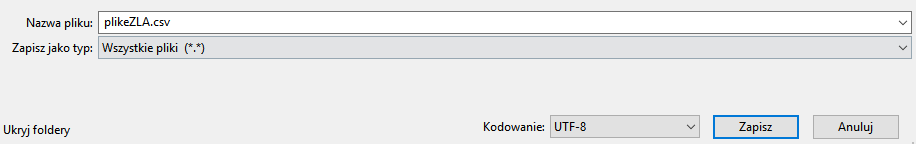 Przykładowy zapis pliku .csv Przykładowy zapis pliku .csv