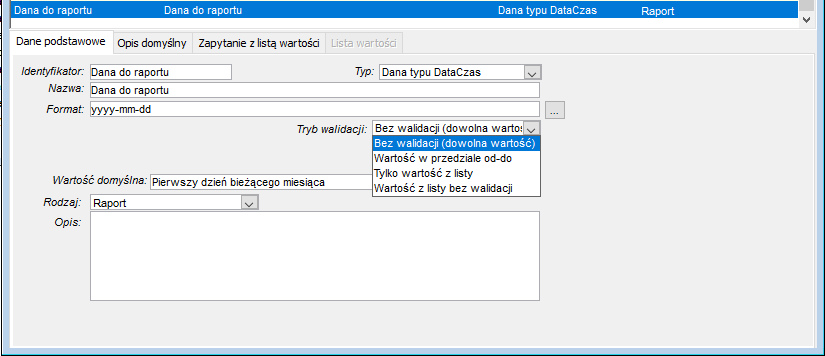 Edycja danych dodatkowych - Dane podstawowe