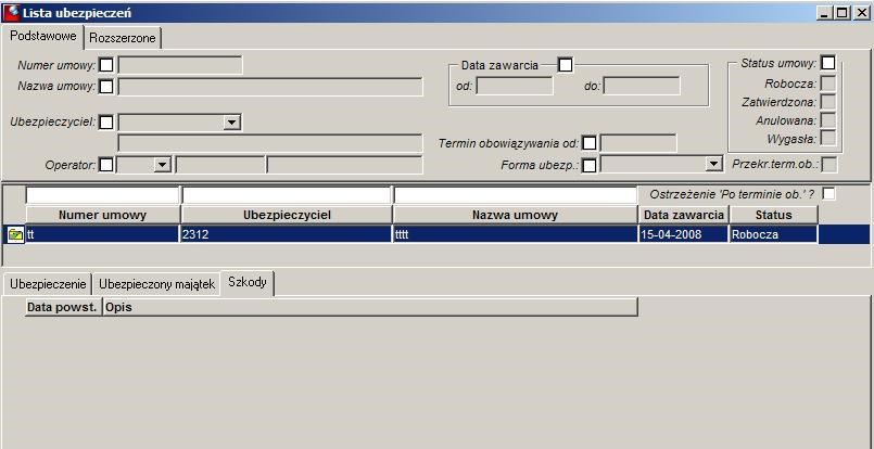 Lista ubezpieczeń Lista ubezpieczeń
