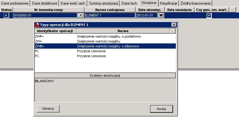 Typy operacji przyjęcia Typy operacji przyjęcia