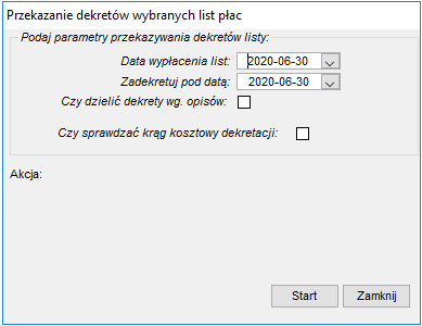 Okno przekazania dekretów do FK