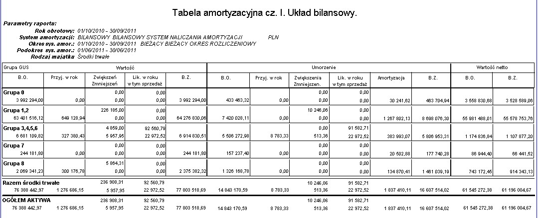 Raport Tabela amortyzacji Raport Tabela amortyzacji