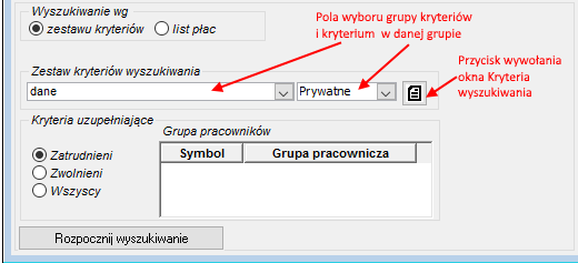 Wybór oraz uruchamianie edycji kryteriów wyszukiwania w oknie Listy osób Wybór oraz uruchamianie edycji kryteriów wyszukiwania w oknie Listy osób