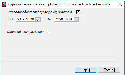 Kopiowanie nieobecności płatnych do dokumentów Nieobecności