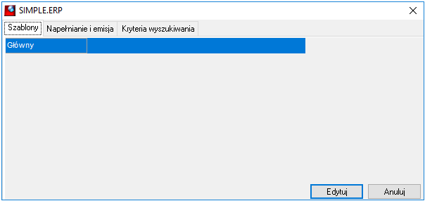 Okno definiowania raportu - zakładka Szablony