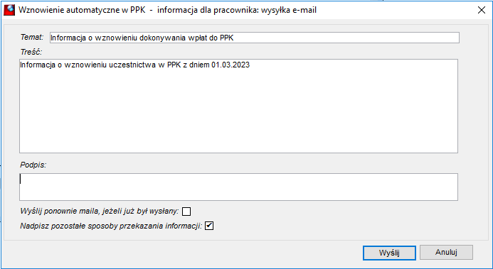 Okno wysyłki informacji o wznowieniu uczestnictwa w PPK Okno wysyłki informacji o wznowieniu uczestnictwa w PPK