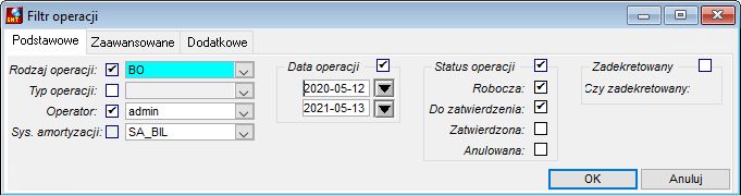 Filtr operacji zakładka Podstawowe Filtr operacji zakładka Podstawowe