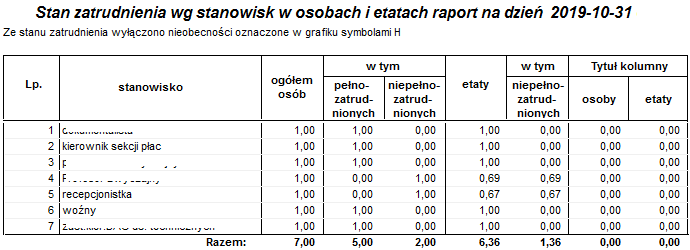 Raport Zatrudnienie wg stanowisk w osobach i etatach Raport Zatrudnienie wg stanowisk w osobach i etatach