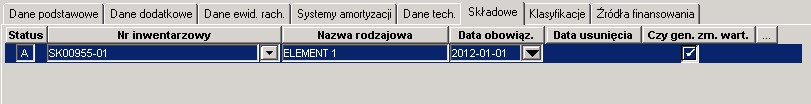 Ewidencja - Zakładka Składowe Ewidencja - Zakładka Składowe