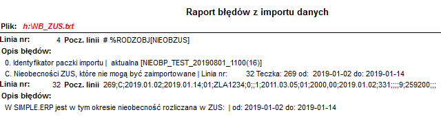 Informacja o przyczynie niezaimportowania dokumentu nieobecności rozliczanej w ZUS
