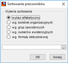 Okno podpowiedzi kryteriów sortowania Okno podpowiedzi kryteriów sortowania
