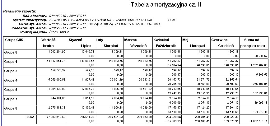 Raport Tabela amortyzacji cz. II Raport Tabela amortyzacji cz. II
