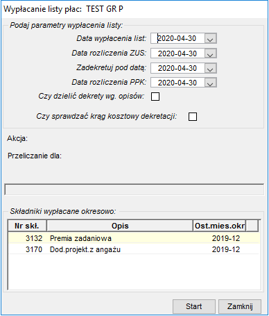 Okno edycji parametrów wypłacania Okno edycji parametrów wypłacania