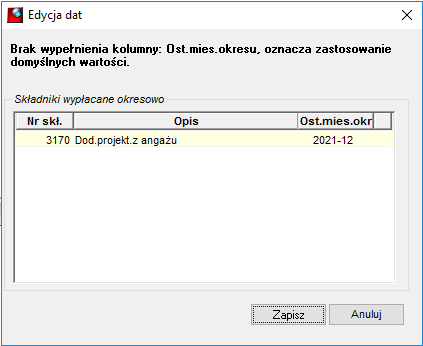 Okno edycji daty do dla składnika okresowego wywołane z menu Lokalne