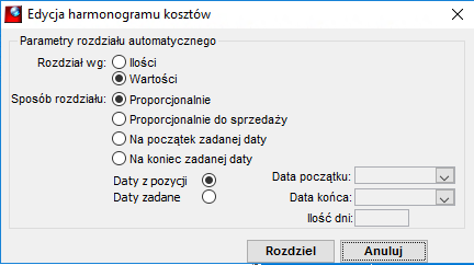 Edycja harmonogramu kosztów