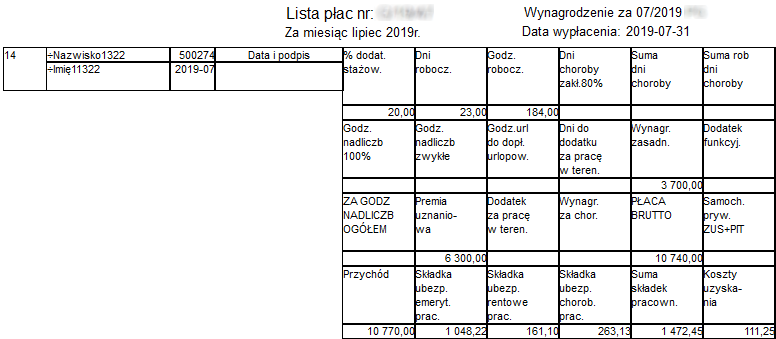 Fragment raportu Lista płac paski poziome podstawowy Fragment raportu Lista płac paski poziome podstawowy